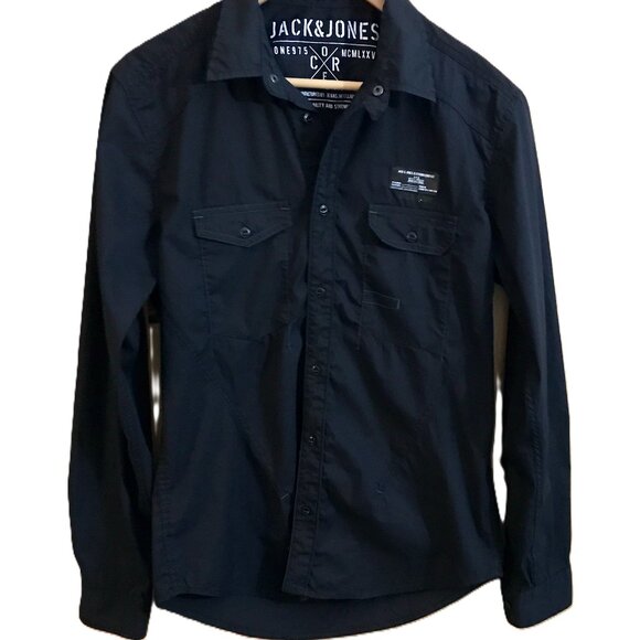 Jack & Jones Rain Shirt L/S Core Black Dress Shirt Men’s M - Picture 9 of 10